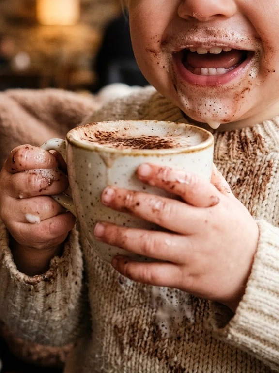 A toddler enjoying a babycino